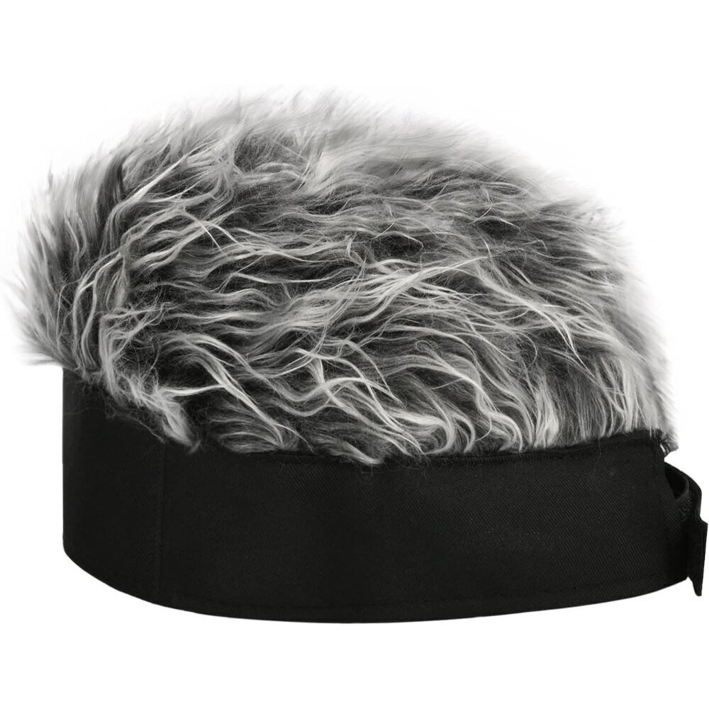 Men No Brim Black And Grey Adjustable Visor Hat With Spiked Wigs Fake Hair Visor - Picture 3 of 5